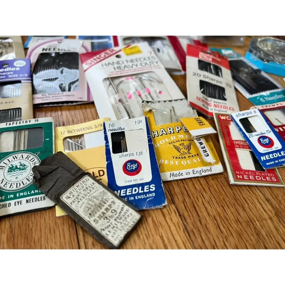 Vintage Sewing Needle Lot in Decorative Tin, Sewing Notions Craft Supply Lot